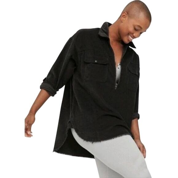 Offline by Aerie Oversized Black Corduroy 1/4 Zip Pullover Shacket Pockets, M - Picture 2 of 12